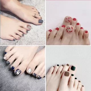 24pcs / Set Kuku Kaki Palsu Dengan Lem Untuk Dekorasi Nail Art/kuku jari kaki