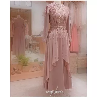 Gaun Dress Mewah Branded Istimewa Super Eleghant Modern Payet Bunga | Lamaran, Formal | Kondangan
