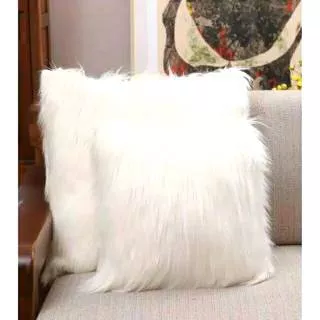 Sarung Bantal Bulu Korea Fur White Bulu Panjang / Bantal Sofa Bulu White Glossy/Sarung Bantal Shabby