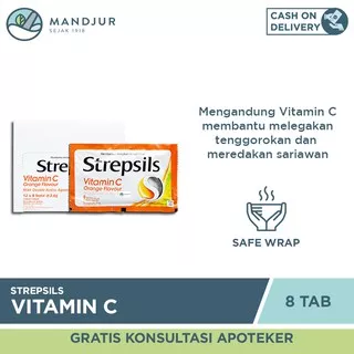 Strepsils Vitamin C Orange Flavor Sachet - Permen Pelega Tenggorokan