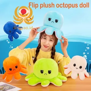 30/40cm Reversible Octopus Plush Doll with Double-sided Pattern Stuffed Cartoon Animal Flip Toy Ornament Gift for Kids