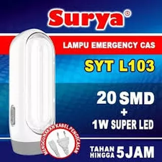 Lampu Darurat SURYA 20 SMD LED + Senter 1 Watt SYT 103 / Lampu Cas Isi Ulang / Lampu Senter Emergency