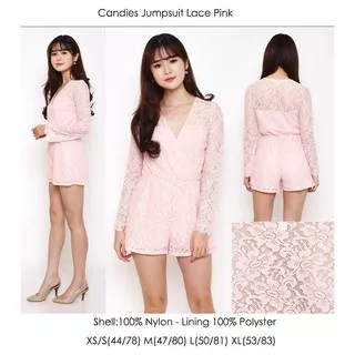 Jumper Brokat Branded Candies Jumpsuit Lace Pink