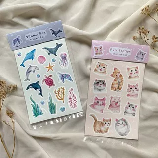Cute Animal Sticker Set by STAMP AND PAPER / Stiker Lucu Kucing Hewan laut Laut DIY Journal Jurnal