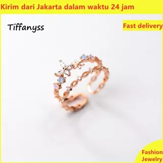 Cincin Fashion Wanita Cincin Bunga Mawar Emas Cincin Terbuka Berongga Ganda