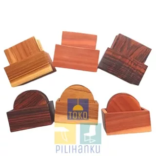 SET TATAKAN GELAS KAYU COASTER dengan Tempat Alas Gelas Mug Cangkir Kopi Wood Jati SET ISI 6PCS