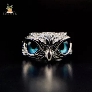 ESPOIR Demon Statement Ring Gift Vintage Ring Owl Eye Lovers Mother`s Day Jewelry Retro Animal Style Open Adjustable