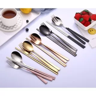 Sendok Garpu Sumpit Makan Besar Panjang Tebal Spoon Fork Chopsticks Alat Makan Stainless Steel 862