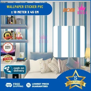 Wallpaper Sticker Garis Putih Biru Z 5351-1/ Wallpaper New 2021 / Ukuran 9mx45cm