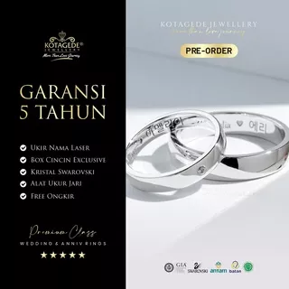 Cincin Nikah Emas Putih Premium Grade A Kadar 9K 12K 18K Single Couple Asli Custom Handmade White Gold Berlian Eropa Permata Kristal Swarovski Kawin Tunangan Lamaran Model Simple Elegan Mewah Daily Ukir Nama Laser Solitaire Eternity Wanita Cewek Cewe