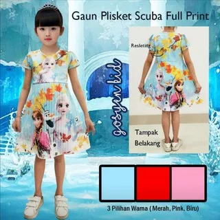 Gaun Plisket Scuba Full Print Motif Frozen