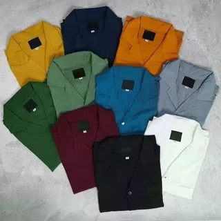 Basic Colour Shirt | Kemeja Polos Pria Import Lengan Pendek | Bowling Shirt Baju Polos V Neck M L XL