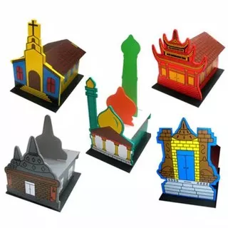 Maket Rumah Ibadah 3D Masjid Gereja Pura Wihara Klenteng Alat Peraga Edukasi Untuk TK PAUD