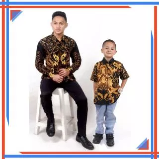 Couple Sarimbit Atasan Kemeja Batik Ayah dan Anak Motif Mahkota Emas Murah Oleh Oleh Pekalongan