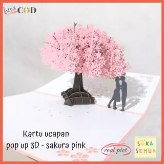 Pop Up Card BUNGA SAKURA PINK / Kartu Ucapan 3D / Greeting Card Cherry Blossom Kiss Ciuman Valentine