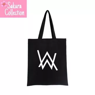 Tote Bag tas BAND Alan Walker musik tote bag resleting pria wanita tas sekolah / tas ngaji / tas kerja unisex canvas kekinian hitam/black tas jinjing/laptop fashion