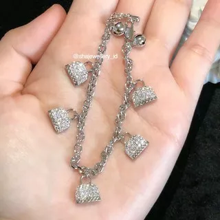 Gelang Titanium Rantai Lapis Emas Anti Karat Silver Diamond Perhiasan Aksesoris Wanita