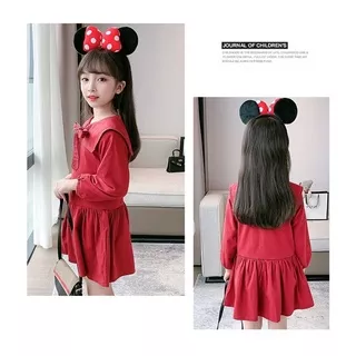 Dress anak simple cewek - Dress colour ribbon import sz uk 3-4th uk 130 (hitam,merah)
