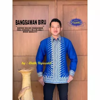 Batik Pria BANGSAWAN BIRU Size M - XXL  Batik Solo Katun Sragenan FULL FURING