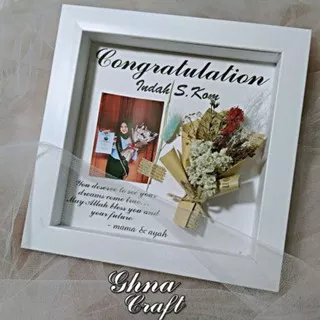 3D Frame 20x20 Dried Flower Edelweis Pop Up Graduation Wisuda Birthday Ulang Tahun