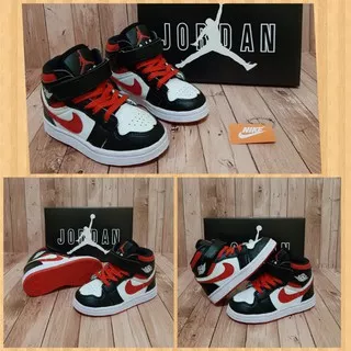 Sepatu sneakers anak NIKE AIR JORDAN BLACK RED BASIC TOE / FREE BOX DAN KAUS KAKI /