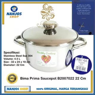 Bima Panci + Tutup Prima Panci Saus Saos Saucepot 22 Cm Stainless steel B2007022 / B200722