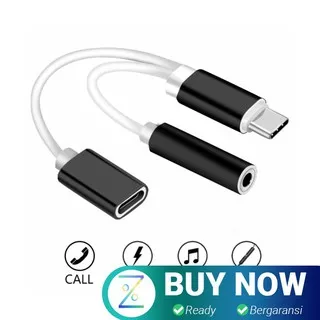 Adapter 2 in 1 USB Type C to AUX 3.5mm Headphone + USB Type C - Black