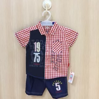 Setelan Kemeja celana jeans set Baju anak / Bayi Laki-Laki Cowok usia 3 4 5 6 7 8 9 10 11 12 bulan setahun 1 1,5 tahun celana pendek High Quality 1975