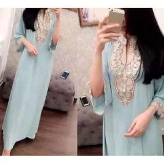 Paling Diminati! KAFTAN WANITA abl  payet nagita syahrini bordir sifon ceruti kualitas grade A + FUR