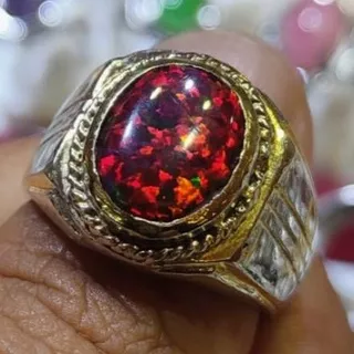 [BISA COD] Cincin Titanium Tanam Batu Akik Kalimaya Australia Merah Super Jarong