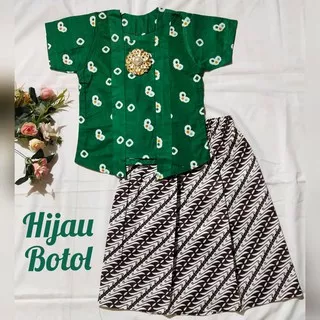 setelan batik jumputan anak kutubaru bahan katun warna hijau BA180