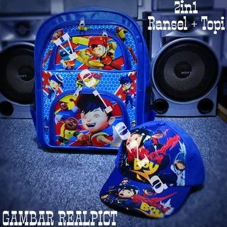 Tas ransel anak karakter boboiboy 2in1 - tas ransel + topi