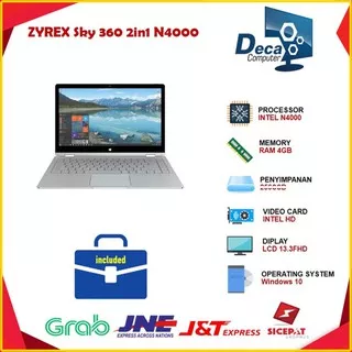 Laptop touchscreen 2 in 1 ZYREX Sky 360 2in1 intel celeron N4000 RAM 4GB + SSD 13.3 Inch windows 10 Produk Buatan Indonesia - 256 gb