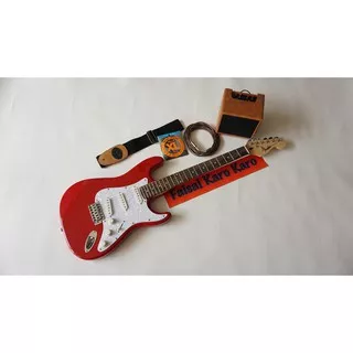 Gitar Listrik Fender Stratocaster Merah Paketan