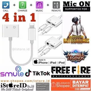 (4 in 1) Lightning Adapter Apple 3.5mm Kabel Charger iPhone 13 12 11 Mini Pro Max XR XS X 8 Plus 7 6S Aux iPod Splitter iPad Mic ON Converter