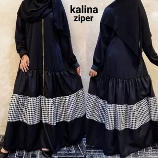 Abaya Kalina ziper hitam Dubai Exclusive Saudi busui dress busana muslim