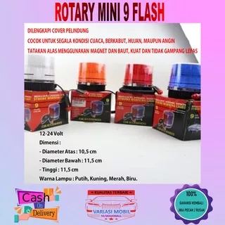 Lampu Rotary Flash Rotari Magnet Mini 9 Flash Lampu Rotary Mobil Truk Truck Bus 12 Volt 24 Volt Tatakan Magnet Nyala Terang Tahan Lama