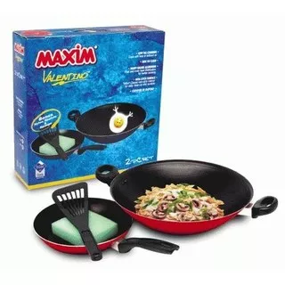 MAXIM VALENTINO SET WAJAN MAXIM ORIGINAL WOK FRYPAN TEFLON GORENG ANTI LENGKET PENGGORENGAN 2.200gr