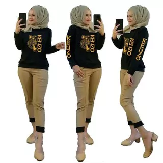 SET KENKEN BABYTERRY | SETELAN PAKAIAN WANITA BLOUSE CELANA PANJANG BAHAN KAOS SABLON FOIL EMAS