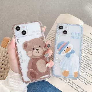 Case for IPhone 13 12 11 Pro Max X Xs Max Xr 7 8 Plus Casing Cute Bear and Duck Phone Case Silicon Clear Protective Cover