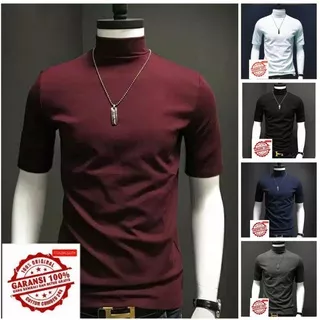 kaos polos / kaos turtleneck pria pendek / kaos leher tinggi / turtleneck