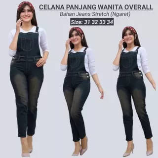 Overall Celana Jeans Wanita Baju Kodok Panjang Jens Cewek Dewasa Bahan Jeans Stretch | Setalan Baju Monyet Sandatan