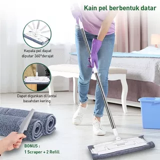 ?Promo Produk Baru?COOGER Alat Pel Lantai Microfiber Pel Datar / Alat Pel Microfiber / Clip-on Flat Mop GRATIS 2 kain pel isi ulang + alat pembersih pel