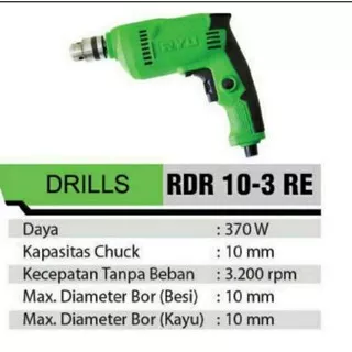 Bor Ryu 10mm RDR 10-3RE/ Bor Tangan Ryu 10mm RDR 10-3RE