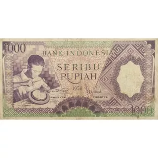 Uang Kuno Indonesia 1000 Pekerja tahun 1958 Kondisi Kertas Utuh Dijamin Original 100%