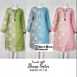 Tunik Seling Soft Bunga Salur Batik Warna Pastel Baju Kerja Kantoran Tunic Modern Kasual