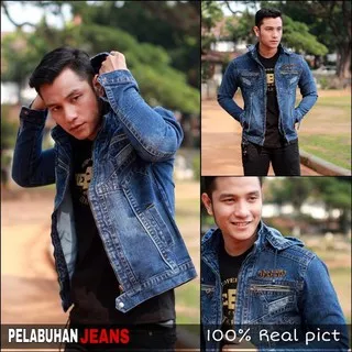 Jaket denim pria jaket jeans pria jaket hoodie original the berry biru tua