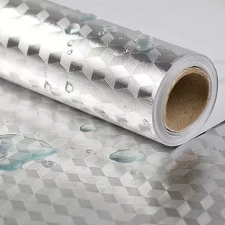 Wallpaper Aluminium Foil Anti Minyak Waterproof 100x60cm Sticker Stiker Wallpaper