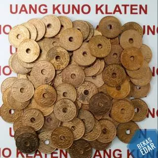 1 Cent/Sen Nederlandsch indie bolong uang koin kuno bekas 1936-1945 duit jadul lawas logam belanda