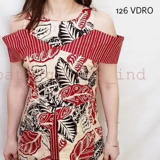 DRESS 126VDRO#, DRESS BATIK SABRINA EDISI IMLEK WARNA MERAH BAHAN KATUN STRETCHY